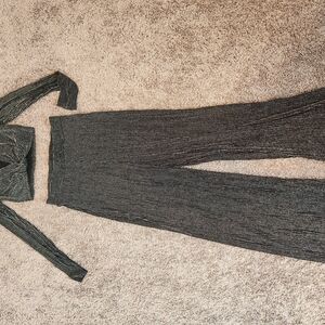 Striped Black and Silver Two-Piece Set